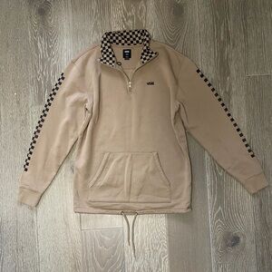 Vans Beige and Black Checkered Zip-Up Sweater